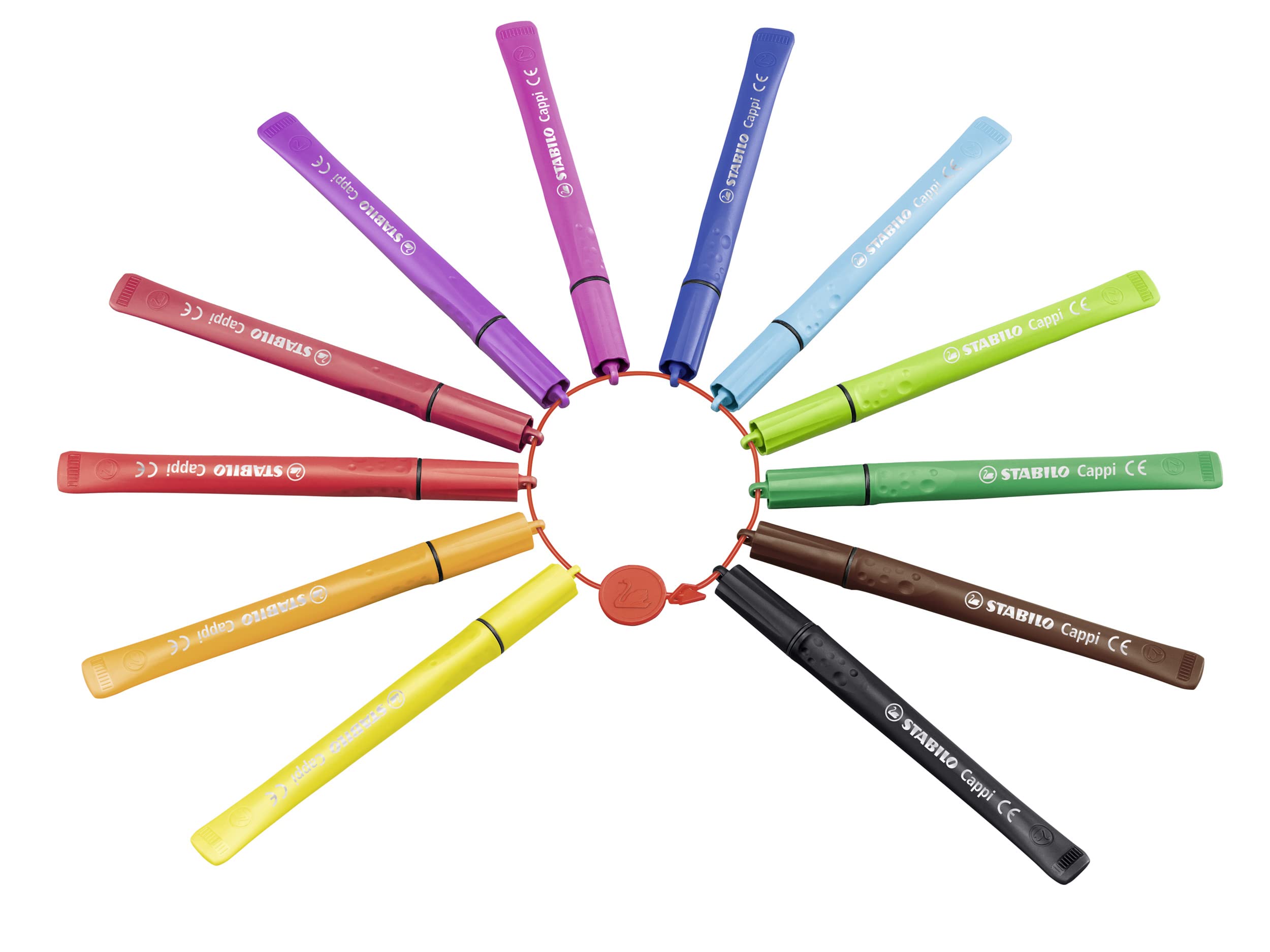 Fiber-Tip Pen with Cap-Ring - STABILO Cappi - Pack of 12 - Assorted Colors + 1 Cap-Ring - Image 4