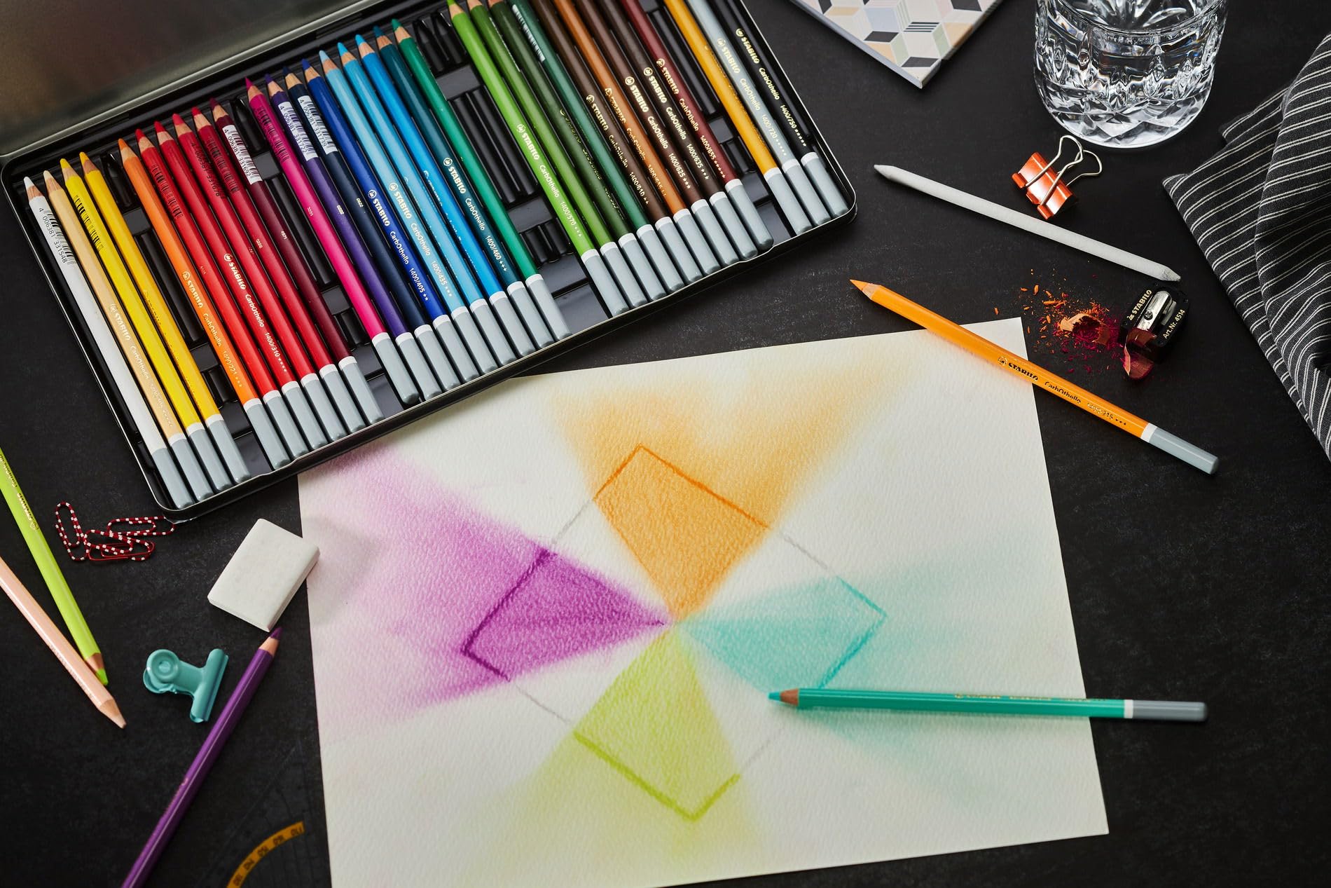 STABILO - CarbOthello - Chalk-Pastel Pencil - ARTY+ - Tin of 48 - Assorted colors with Sharpener, Kneaded Eraser and Blending Stump - Image 6