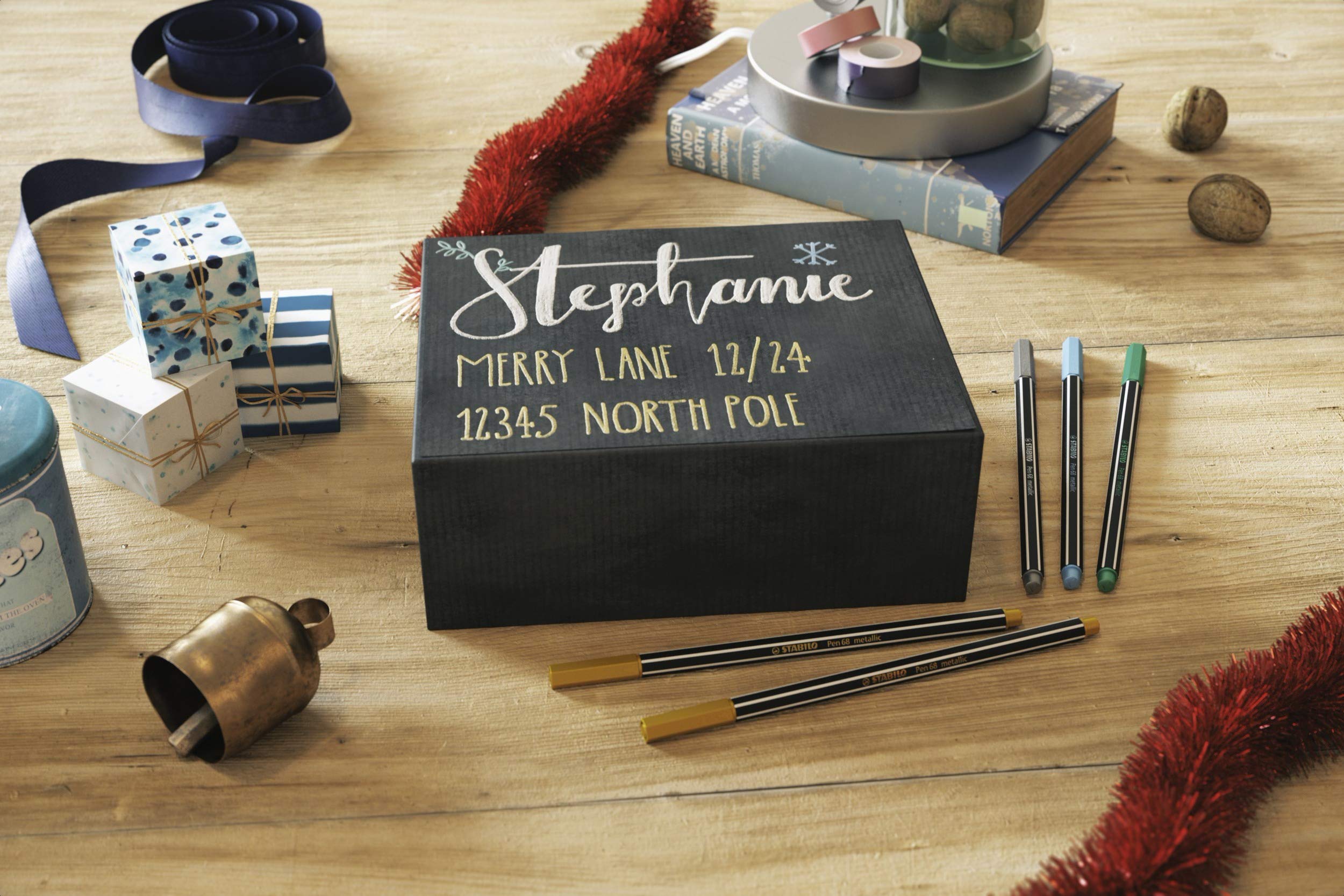 STABILO Premium Metallic Fiber-Tip Pen Pen 68 metallic - Pack of 2 - Gold, Silver - Image 6