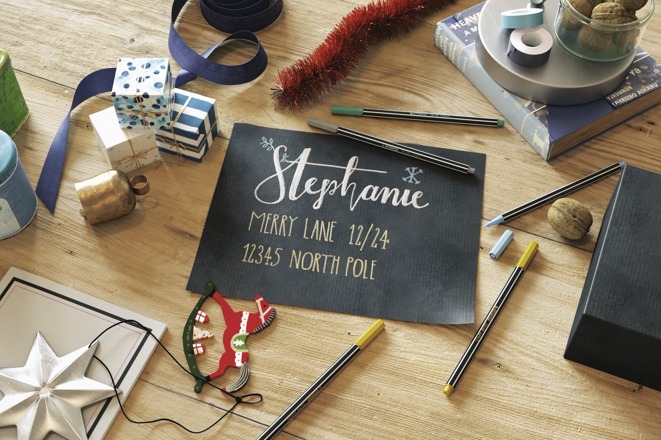 STABILO Premium Metallic Fiber-Tip Pen Pen 68 metallic - Pack of 2 - Gold, Silver - Image 8