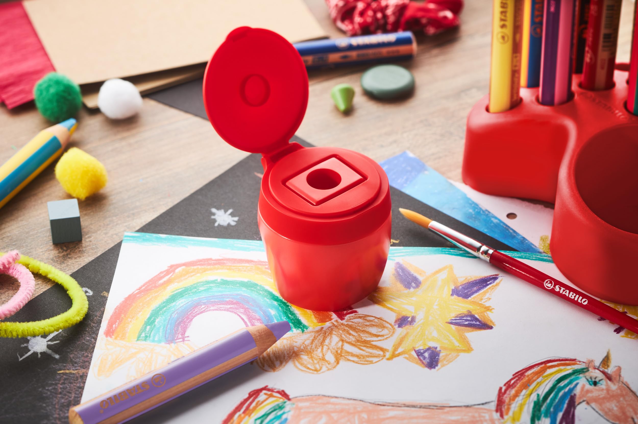 STABILO Replaceable Container Sharpener woody 3 in 1 Sharpener - Pack of 1 - Red - Image 4