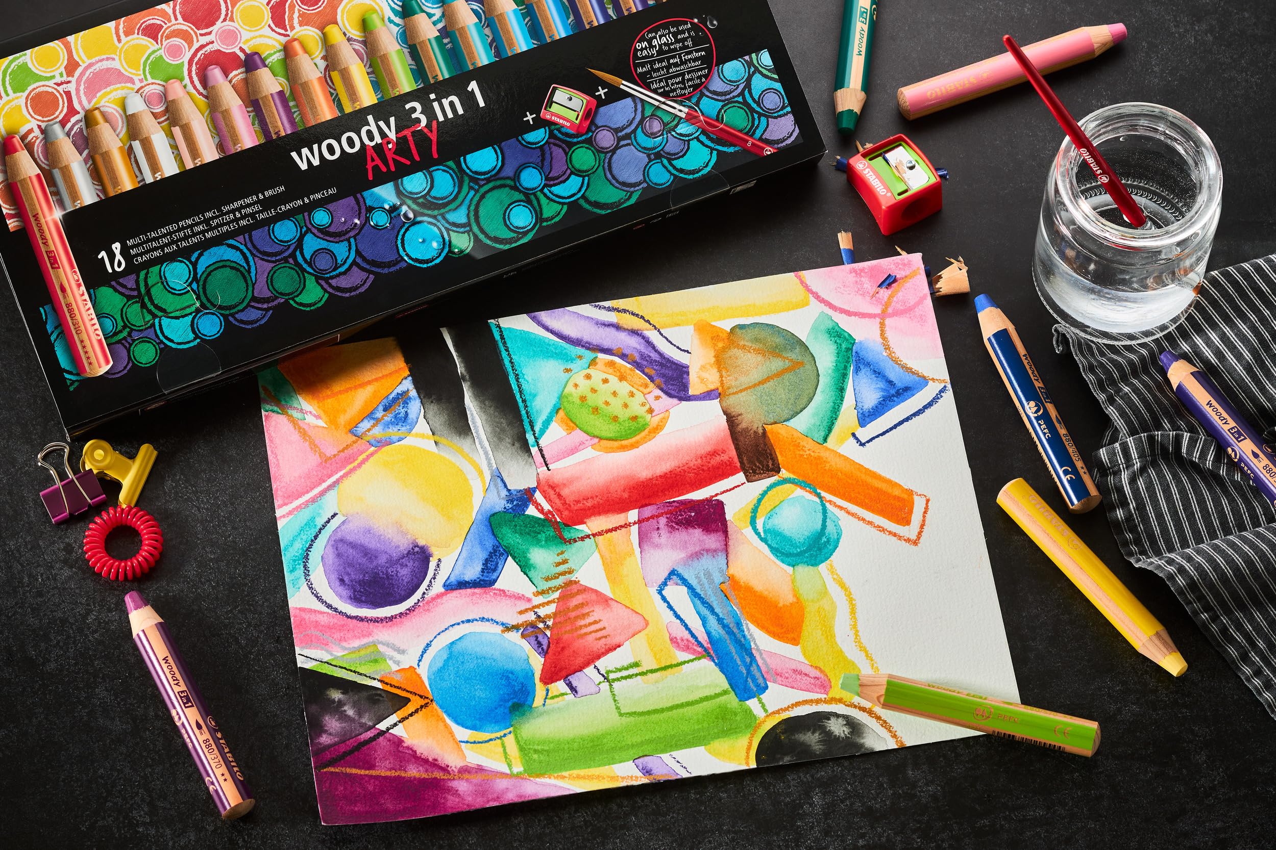 STABILO - woody 3-in-1 - Multi-Talented Pencil - ARTY - Pack of 18 - Assorted colors with Sharpener and Paint Brush - Image 6