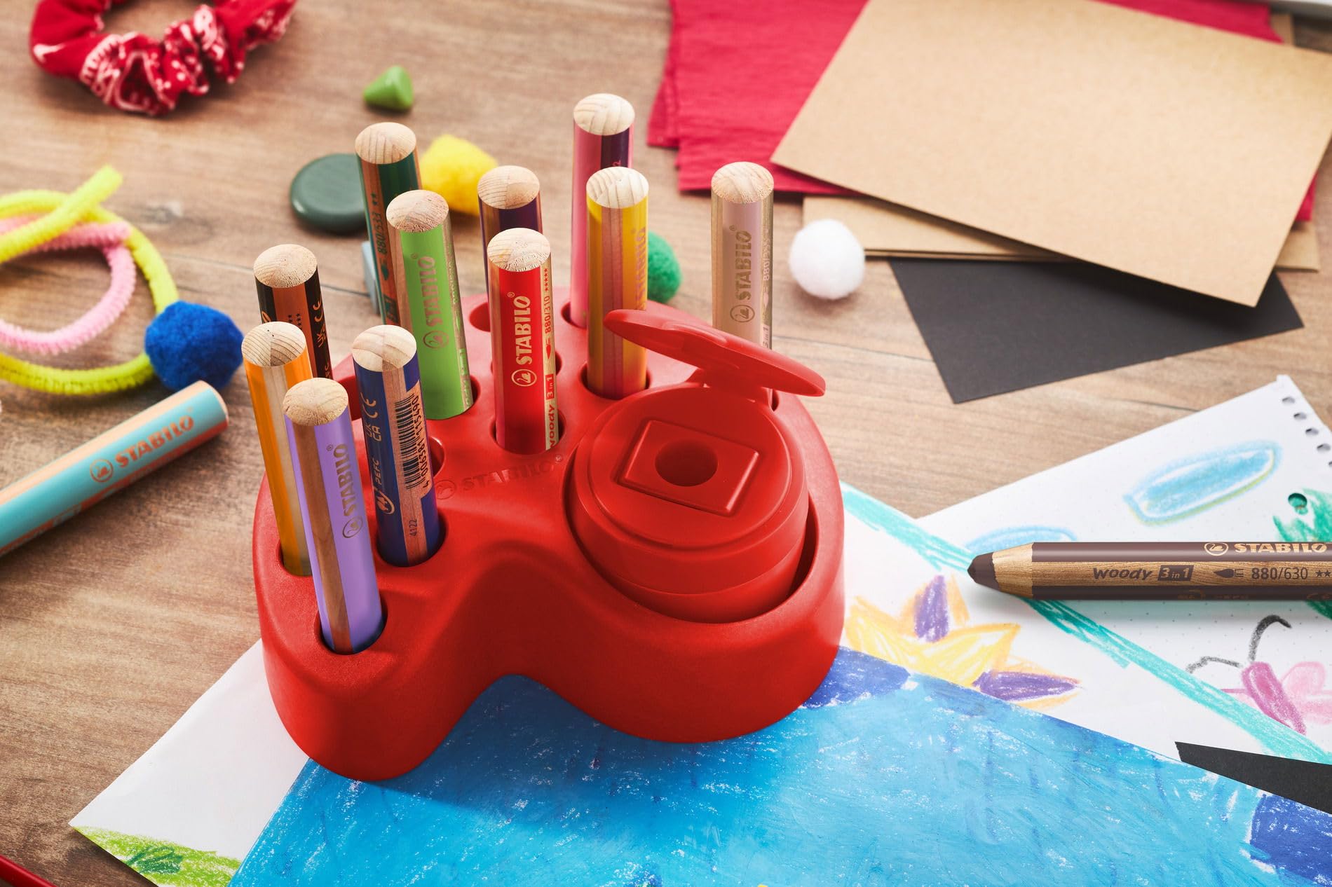 STABILO - woody 3-in-1 - Multi-Talented Pencil - Deskset of 15 - with 10 Assorted colors and Replaceable Container Sharpener - Image 6