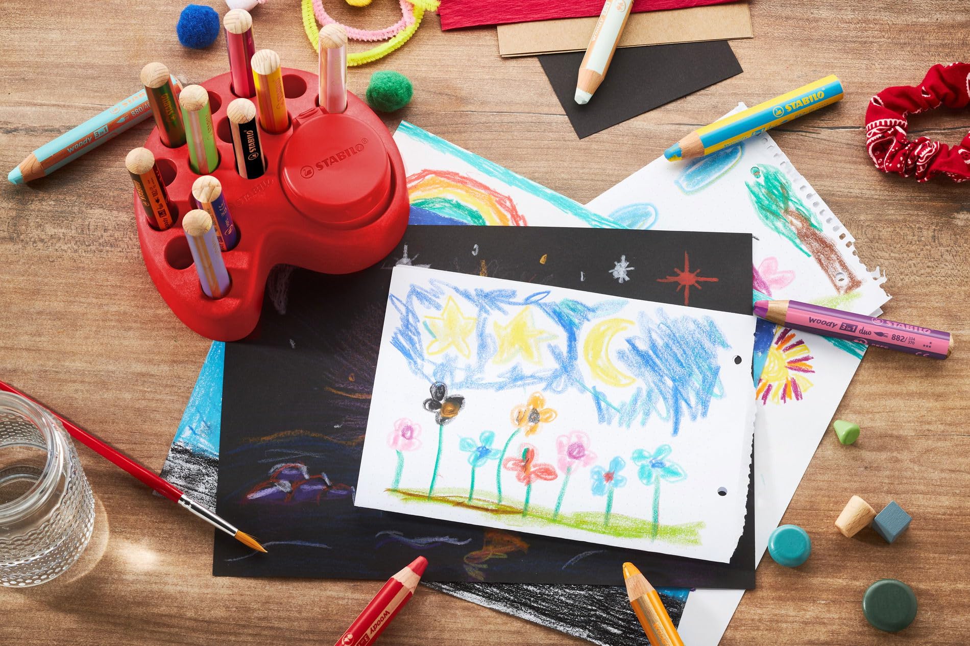 STABILO - woody 3-in-1 - Multi-Talented Pencil - Deskset of 15 - with 10 Assorted colors and Replaceable Container Sharpener - Image 7