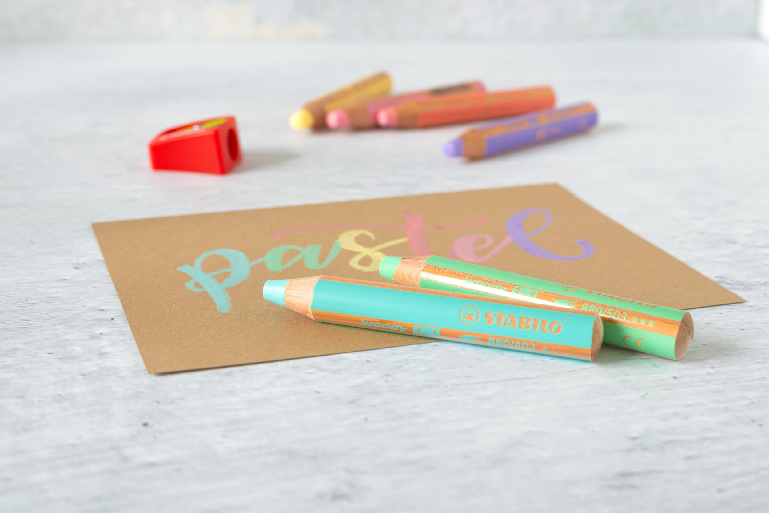 STABILO - woody 3-in-1 - Multi-Talented Pencil - Pack of 6 - Assorted Pastel colors with Sharpener - Image 5